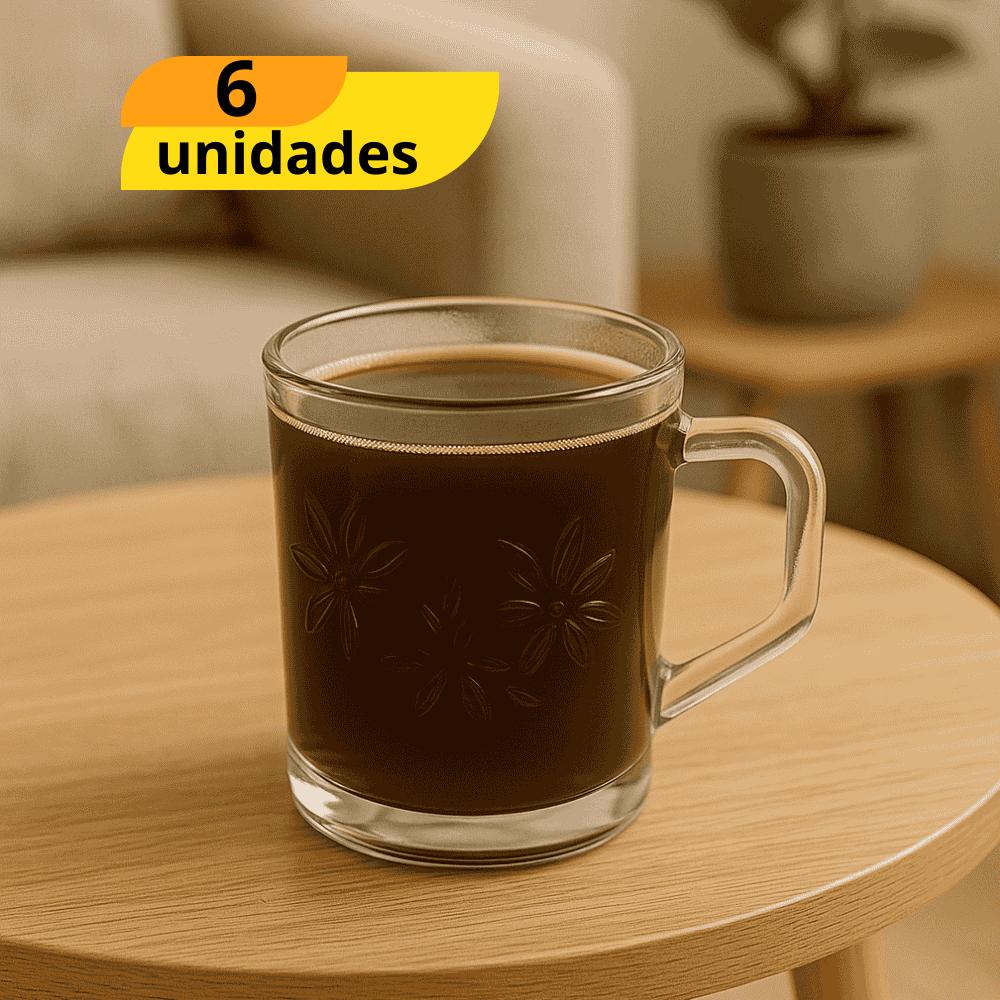 Caneca Transparente 250Ml Com Relevo De Rosas Pirâmides - Cx 6 Unidades