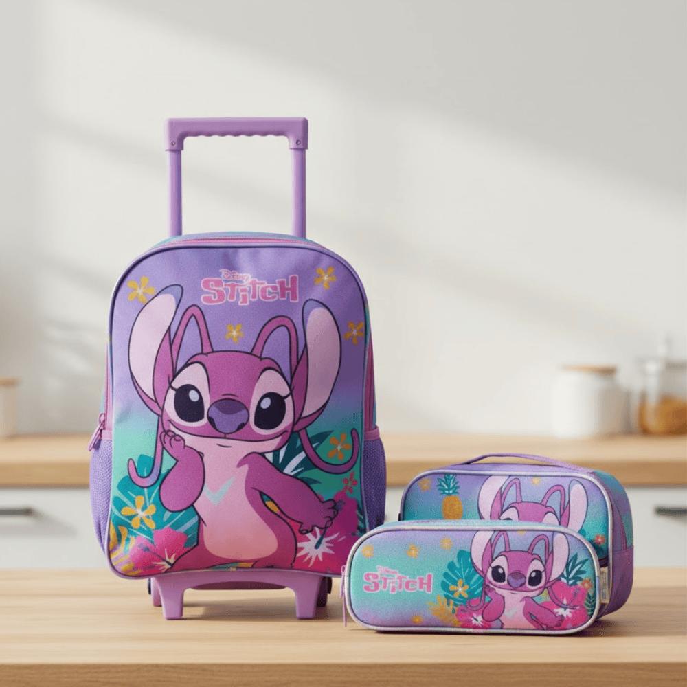 Kit Mochila C/Rodas/Lancheira/Estojo Stitch