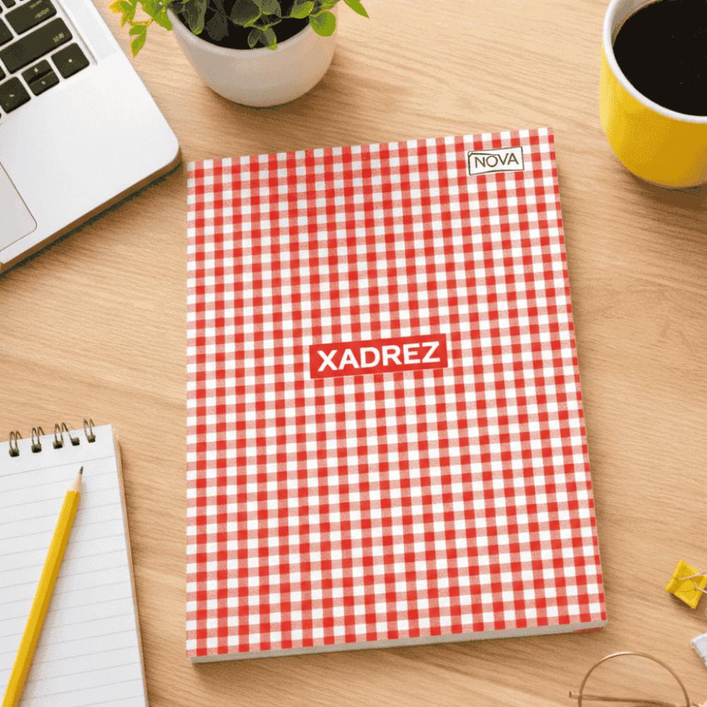 Caderno Universitário Costurado Xadrez Vermelho 96 Fls