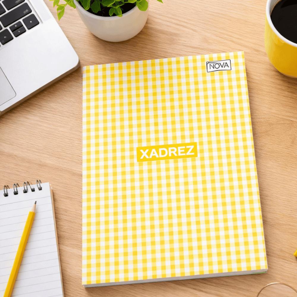 Caderno Universitário Costurado Xadrez Amarelo 96 Fls