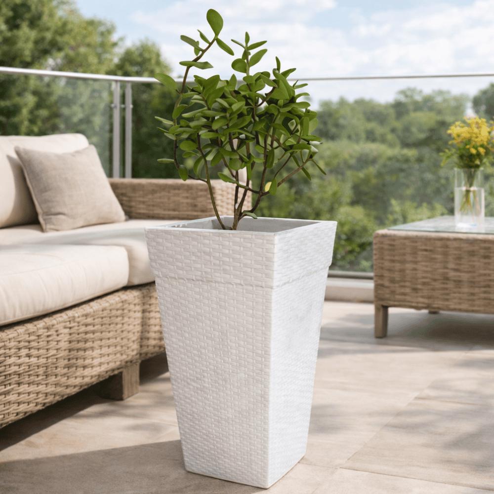 Vaso Quadrado Coluna Rattan Médio Marmorizado 17,5L Plasnew