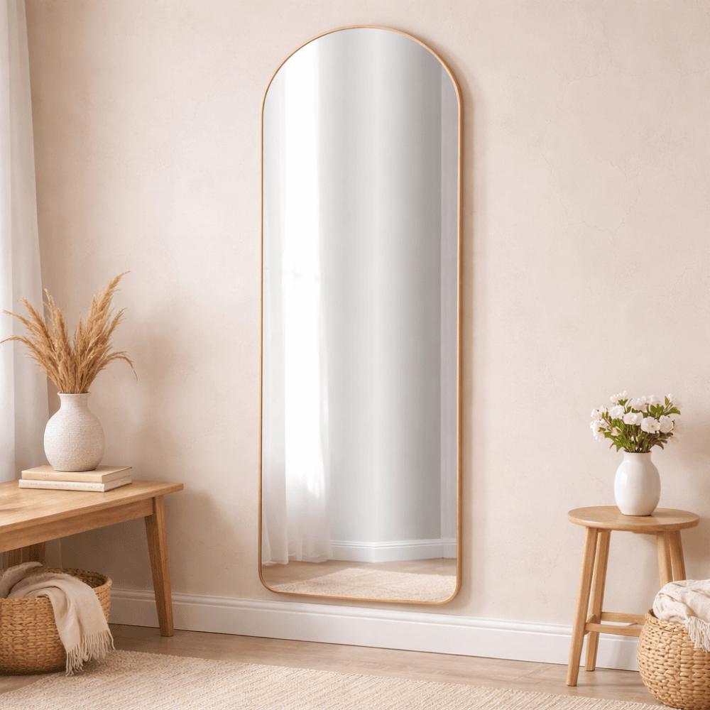 Espelho Decorativo Oval Base Reta Moldura Dourada Yins