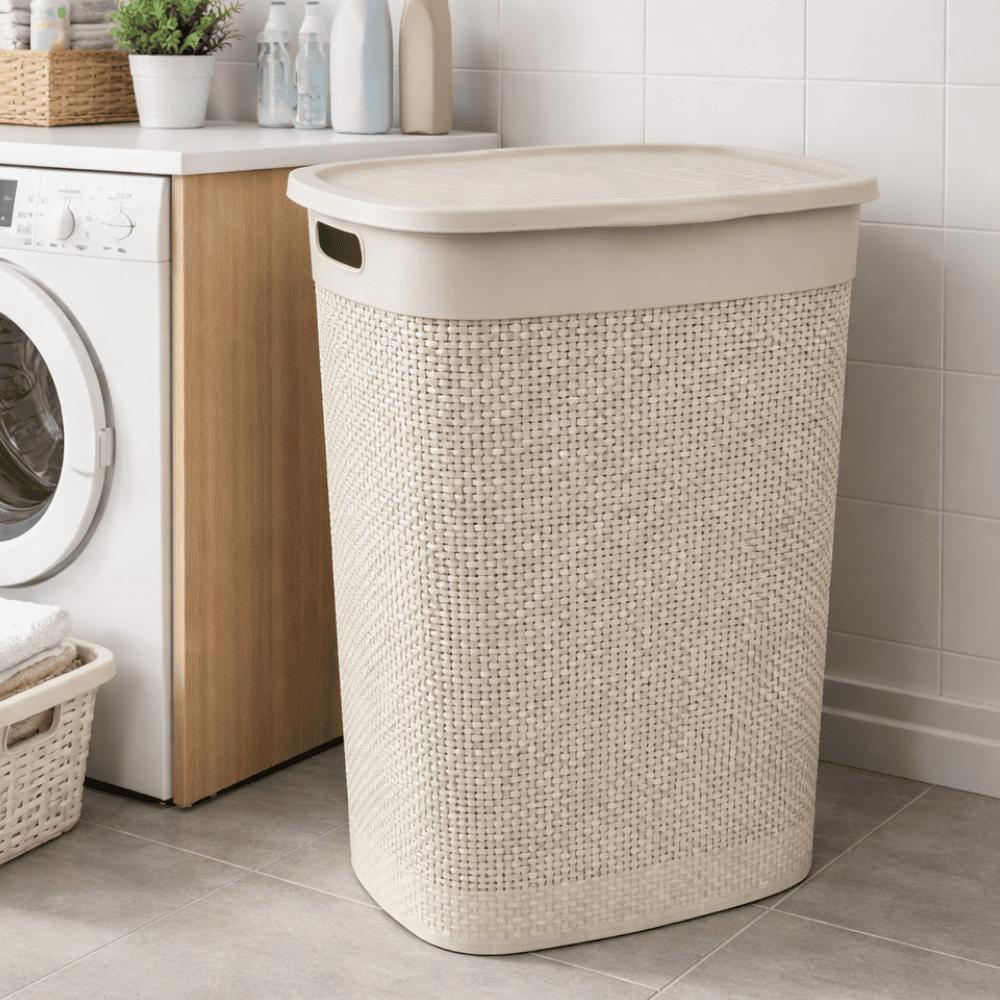 Cesto Naturalle Rattan Com Tampa 40L Areia Rischioto