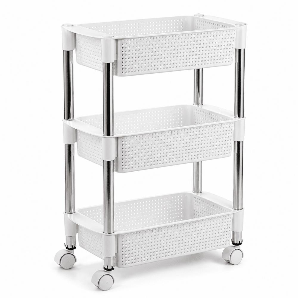 Fruteira Retangular Tripla Rattan Branca Niquelart