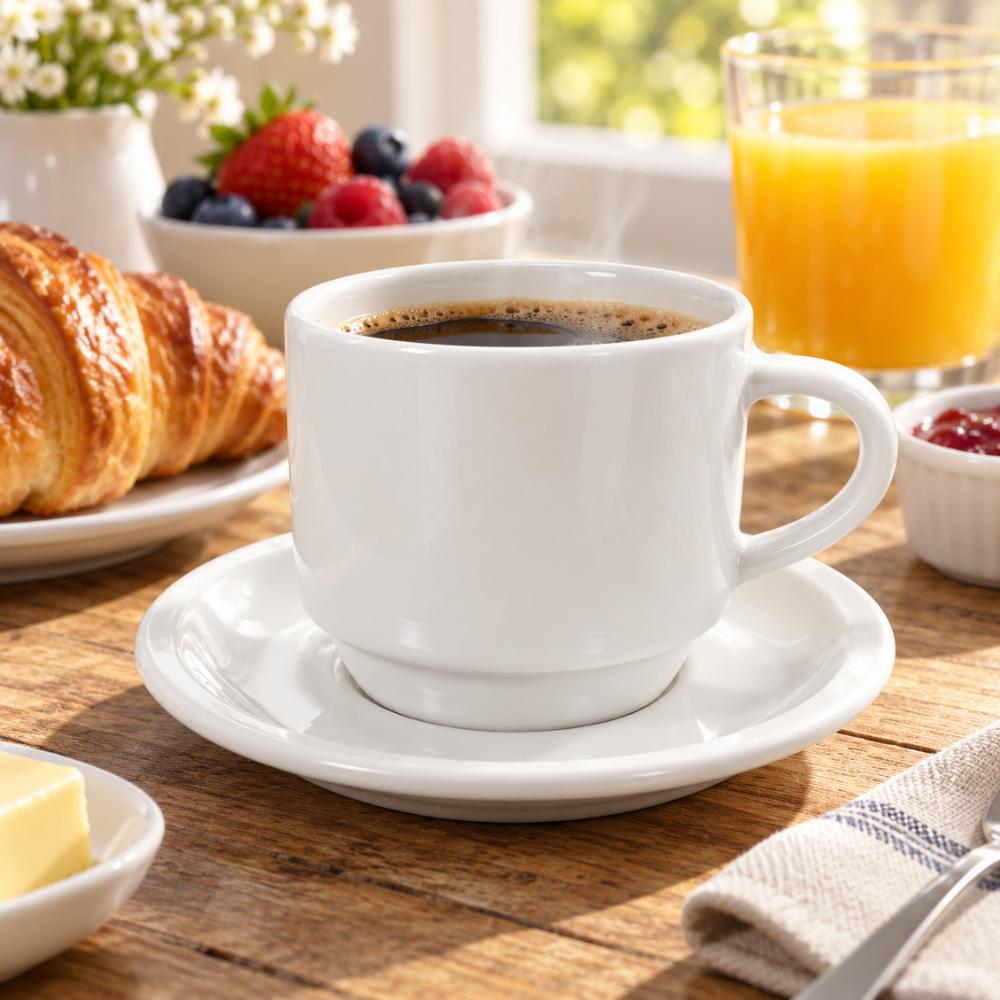 Xícara de Chá com Pires Empilhável Branca 195ml RR Porcelanas