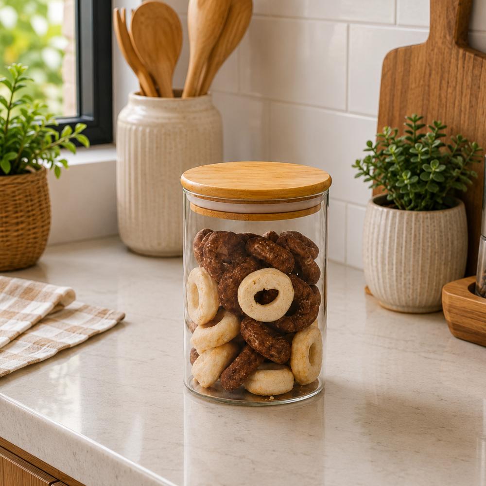 Pote Hermético em Vidro com Tampa de Bambu 450ml Linx