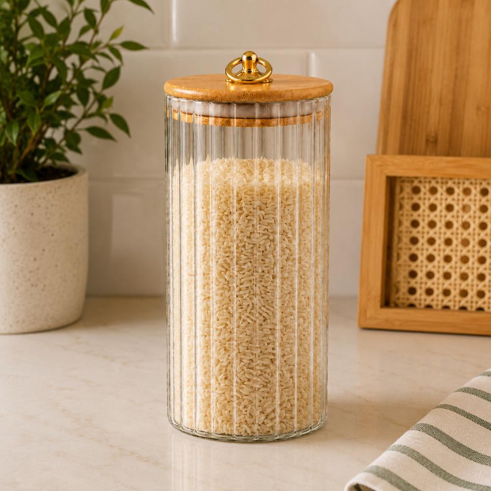 Pote Hermético em Vidro Canelado com Tampa de Bambu 1050ml Linx