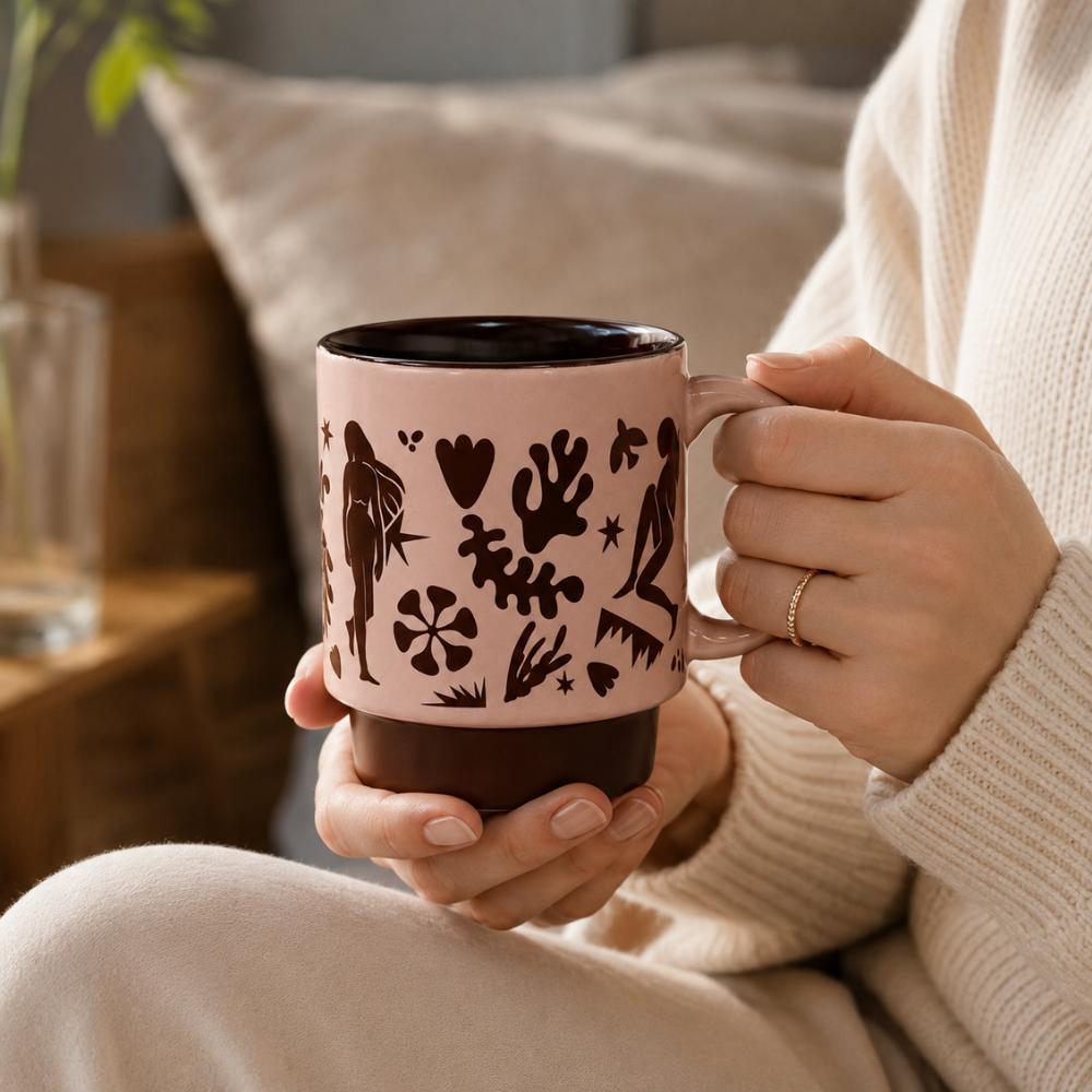 Caneca Empilhável Murale em Cerâmica 300ml Marrom Full Fit