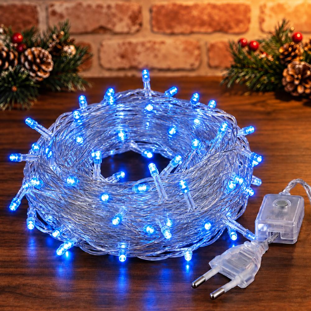 Pisca-Pisca de Natal 100 LEDs Azuis Fio Transparente 8 m 127V Rio Master