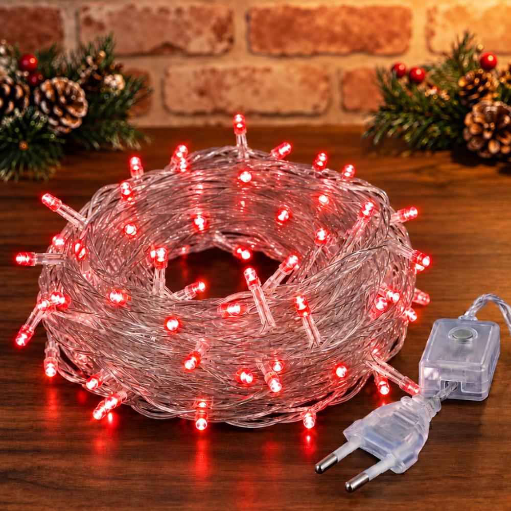 Pisca-Pisca de Natal 100 LEDs Vermelhos Fio Transparente 8 m 127V Rio Master