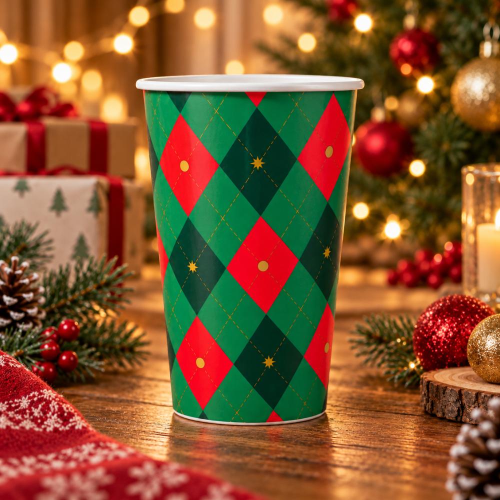 Copo Plástico de Natal Xadrez 420ml Rio Master