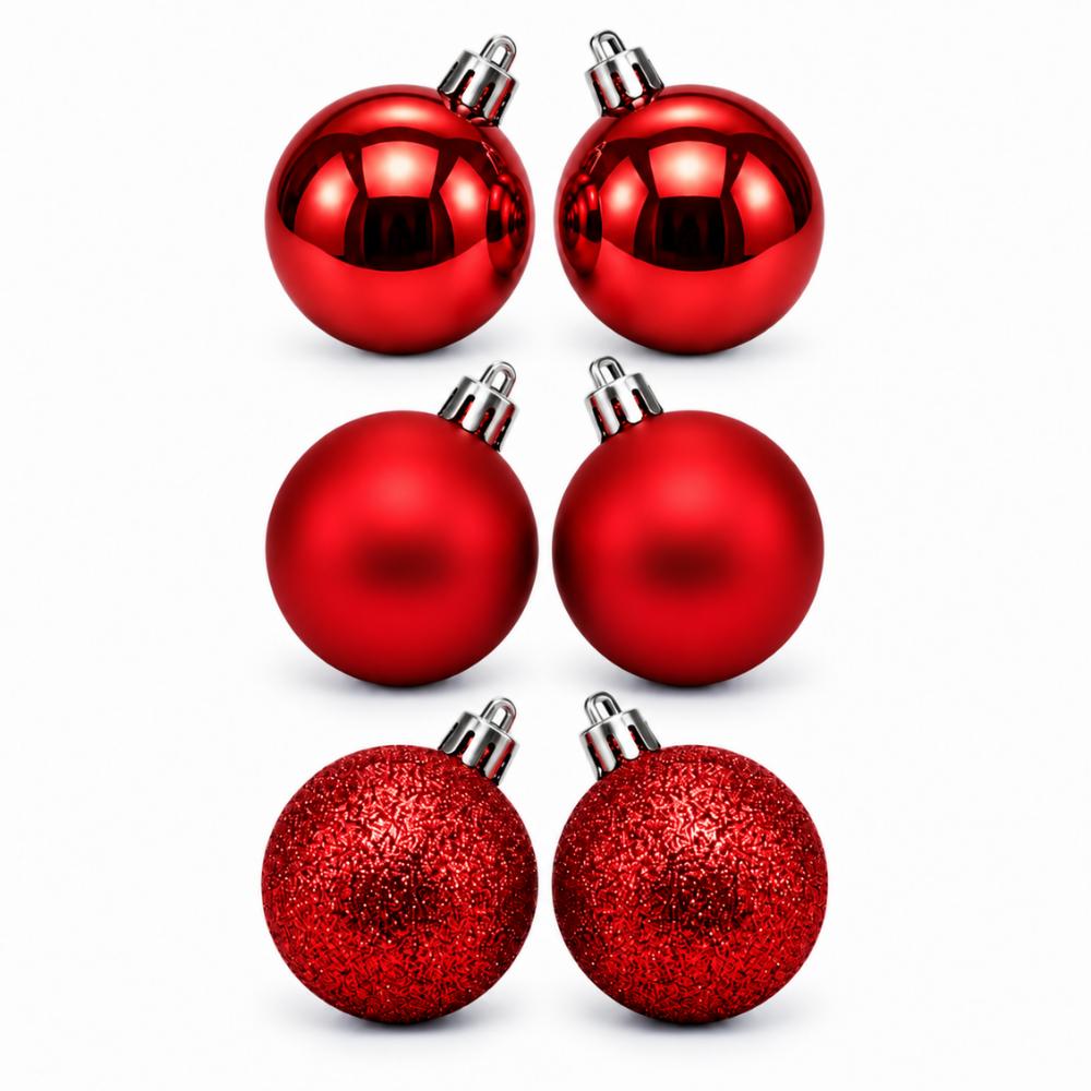 Bola de Natal Mista Fosca Lisa Glitter Vermelha 5 cm 12 Peças Rio Master