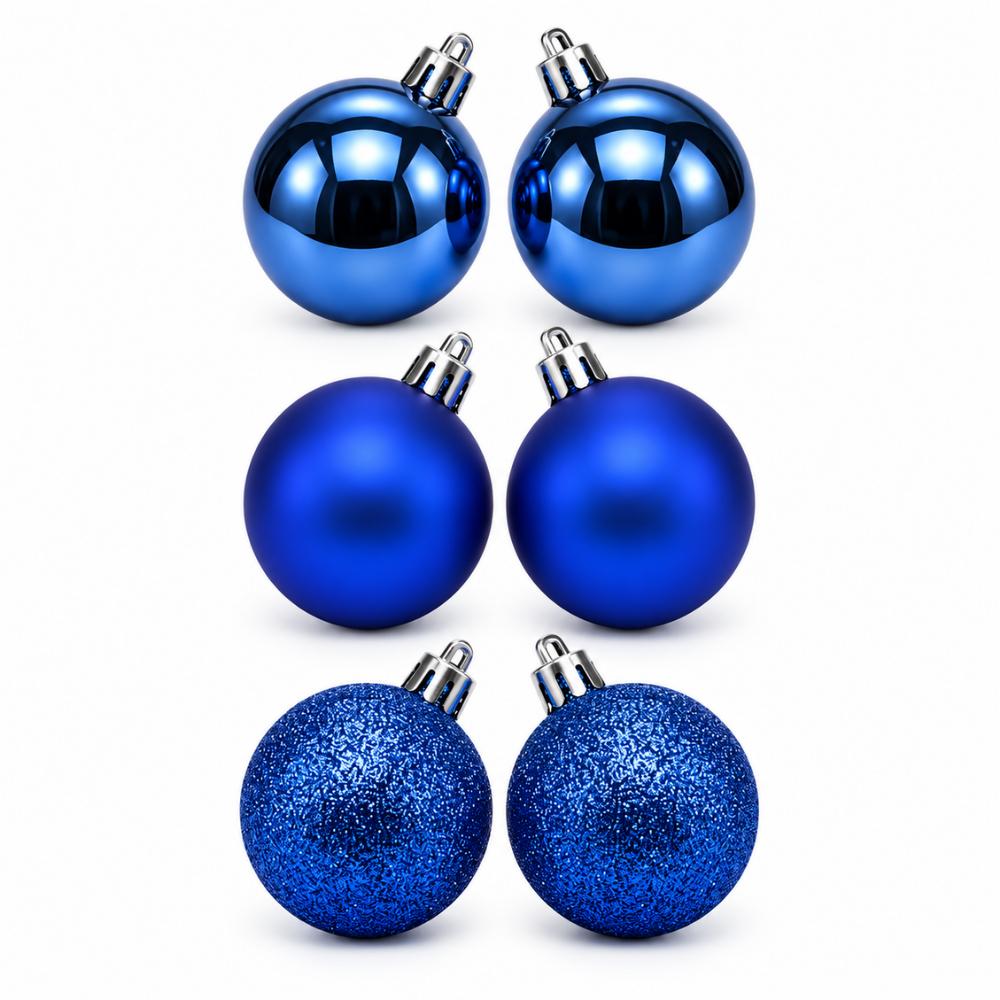 Bola de Natal Mista Fosca Lisa Glitter Azul 7 cm 6 Peças Rio Master