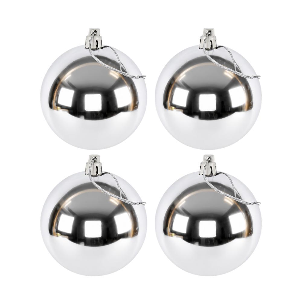 Bola Decorativa para Árvore de Natal Prata Lisa 4cm 4 Peças Multiart