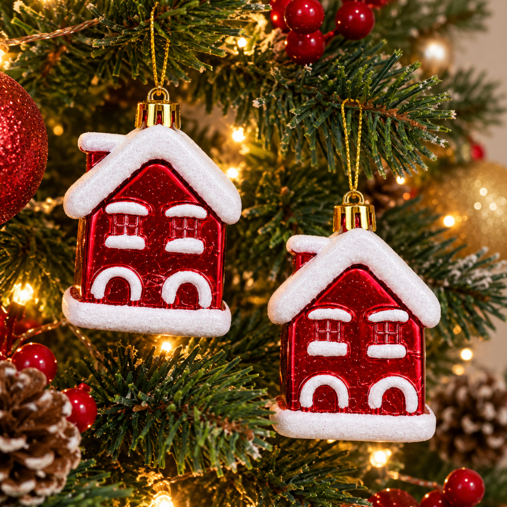 Casinhas Decorativas de Natal 5x6cm 2 Peças Multiart