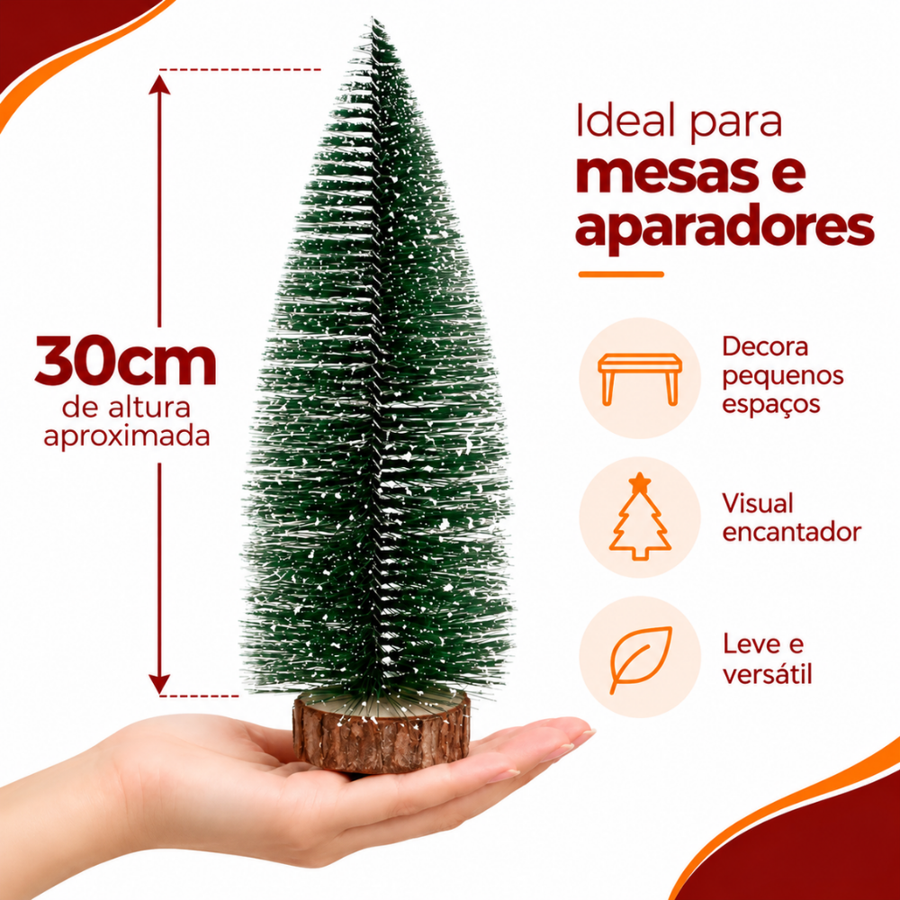 Mini Árvore de Natal Verde Nevada 30cm com Base de Madeira Multiart