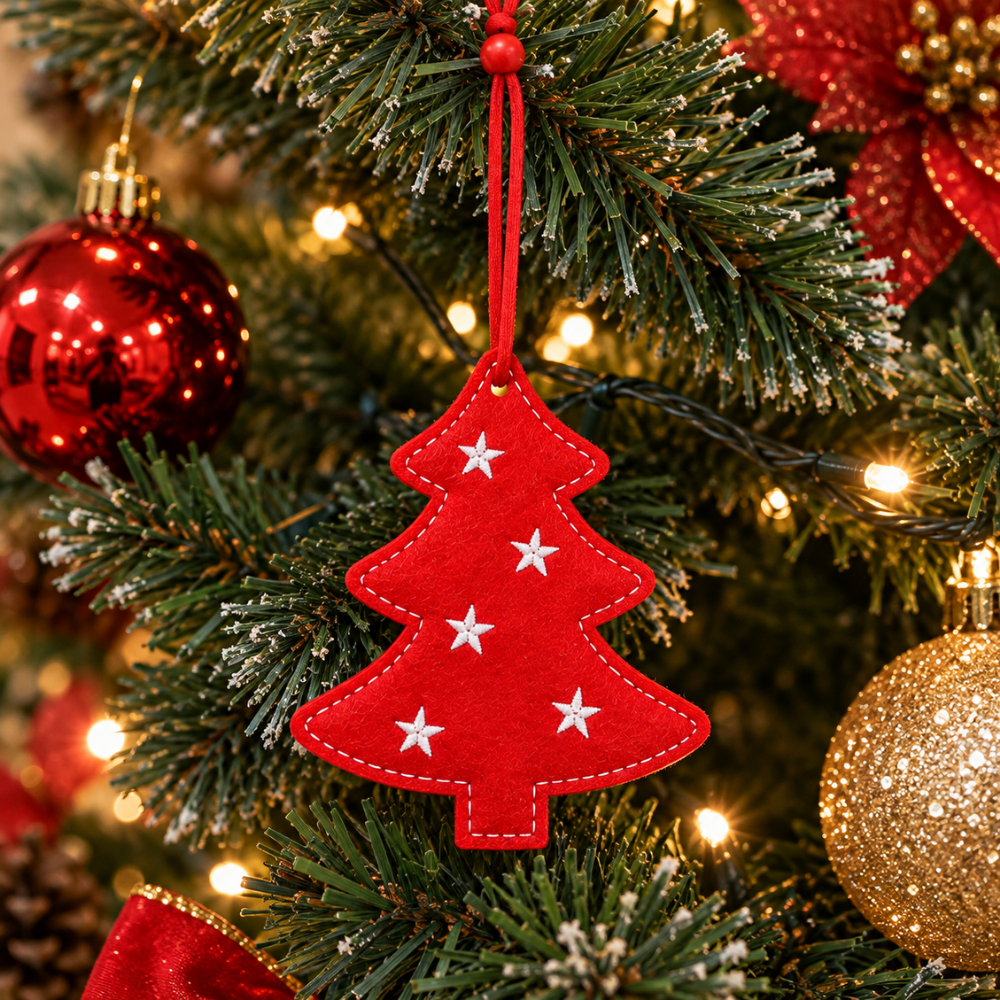Pendente de Feltro Árvore de Natal Vermelha 10,5x12cm Rio Master