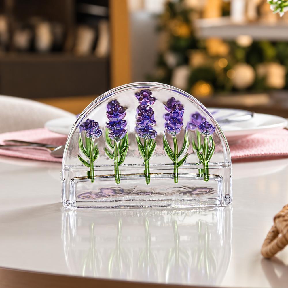 Porta Guardanapos Lavanda Hand Painting Cristal Coliseu