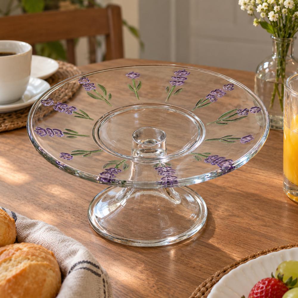 Prato com Pé Lavanda Hand Painting 19cm Cristal Coliseu
