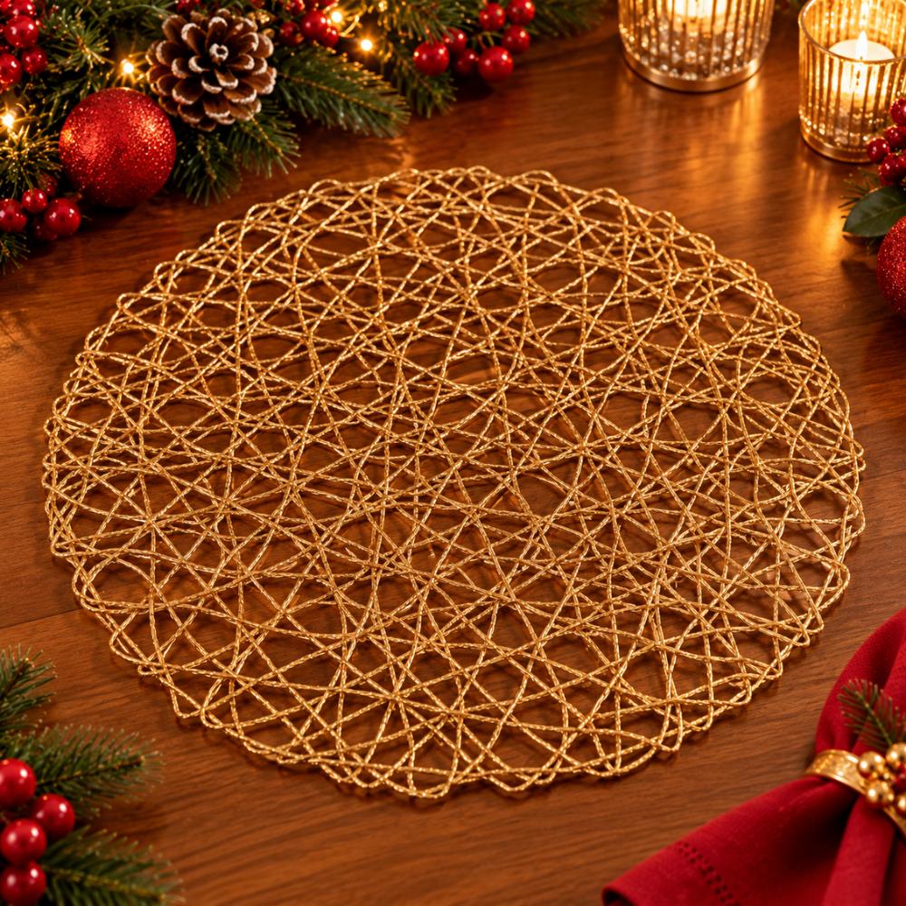 Jogo Americano Redondo Dourado de Natal 38cm Multiart