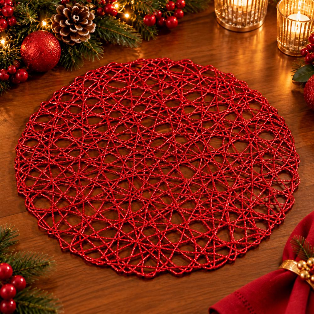 Jogo Americano Redondo Vermelho de Natal 38cm Multiart