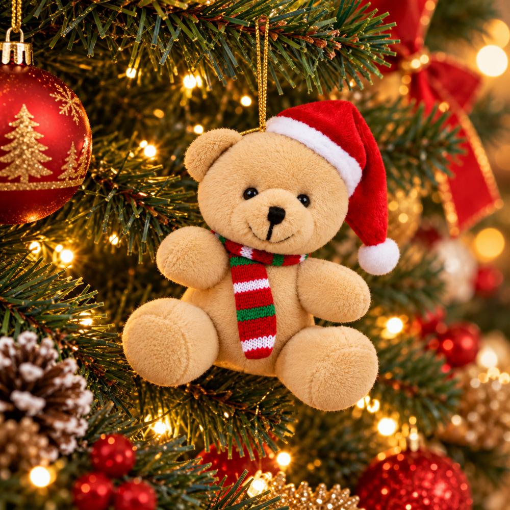 Urso de Pelúcia Enfeite Pequeno de Natal 10cm Multiar