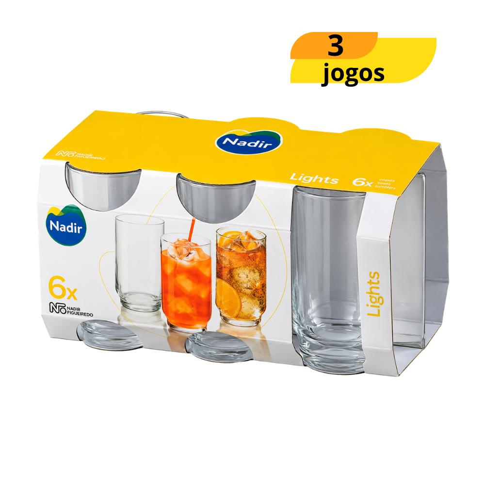 Conjunto com 6 Copos Lights 300ml Nadir - Cx com 3 Jogos