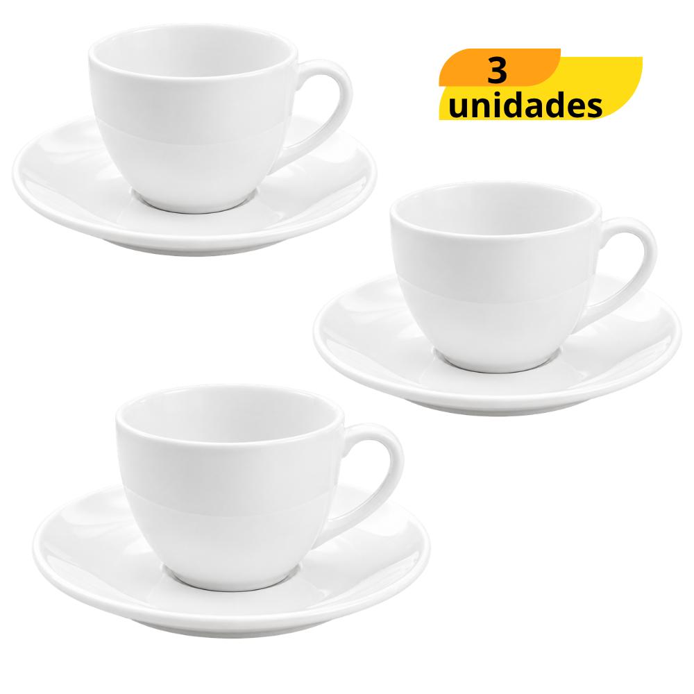 Xícara de Chá com Pires 170ml Branca RR - Cx 3 Unidades