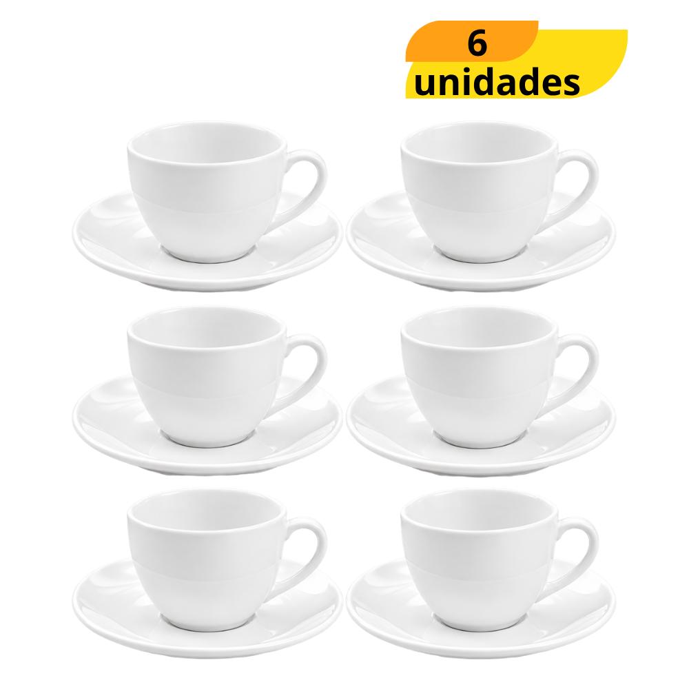 Xícara de Chá com Pires 170ml Branca RR - Cx 6 Unidades