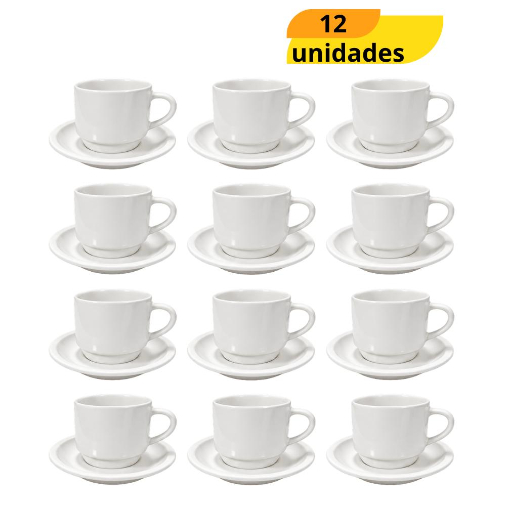 Xícara de Chá com Pires Empilhável Branca 195ml RR - Cx 12 Unidades