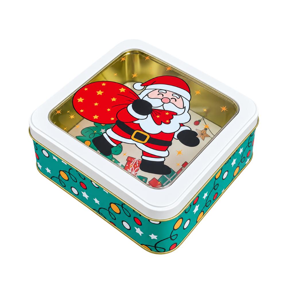 Lata Decorativa Quadrada de Natal 15,5x15,5x5,8cm Multiart