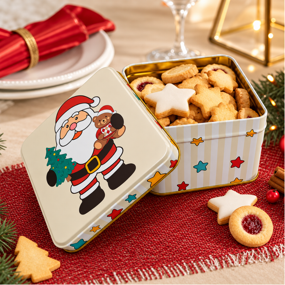 Lata Decorativa Quadrada de Natal 11x11x5,9cm Multiart