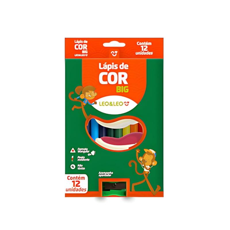 Lápis De Cor 12 Cores Big Plast Triangular Leo E Leo