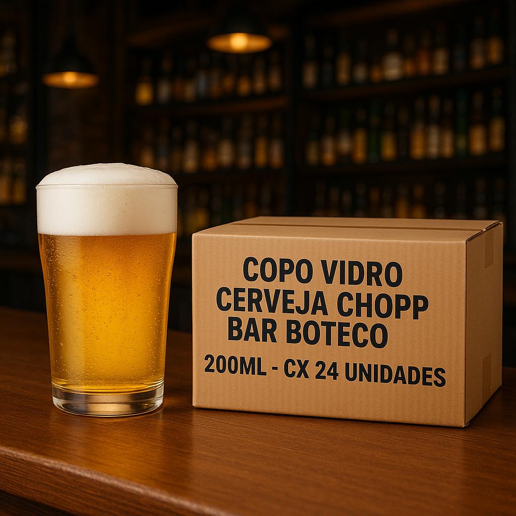 Copo Vidro Cerveja Chopp Bar Boteco 200Ml - Cx 24 Unidades