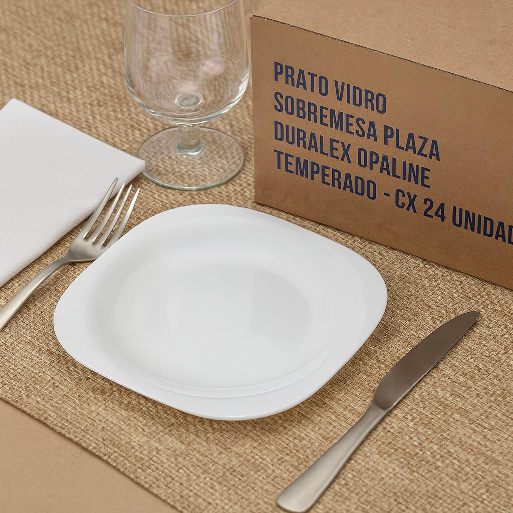 Prato Vidro Sobremesa Plaza Duralex Opaline Temperado - Cx 24 Unidades