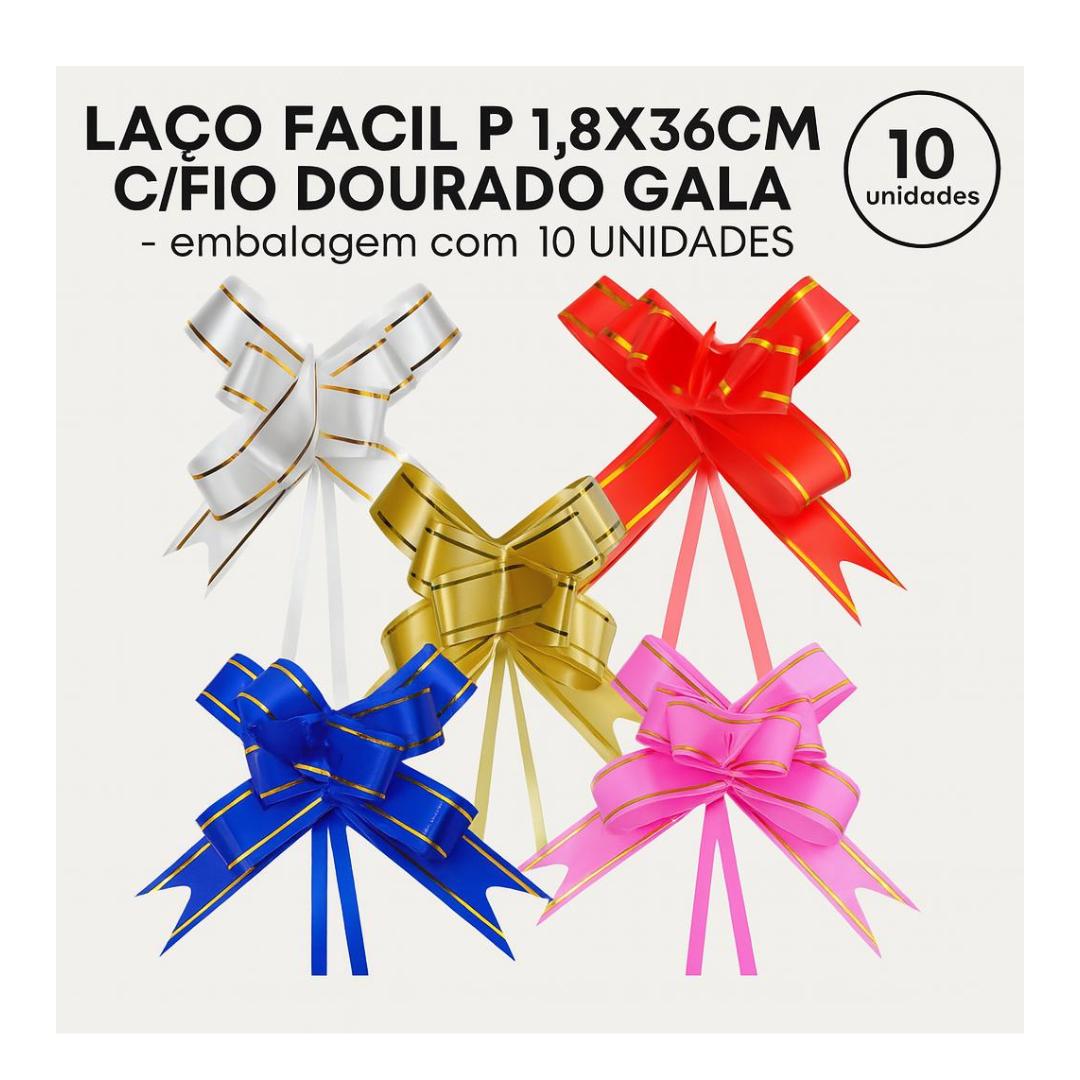 Laco Facil P 1,8X36Cm C/Fio Dourado Gala - Cx 10 Unidades