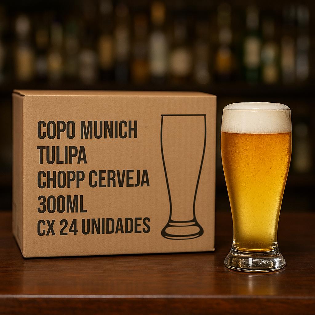 Copo Munich Tulipa 300Ml Cerveja Nadir - Cx 24 Unidades