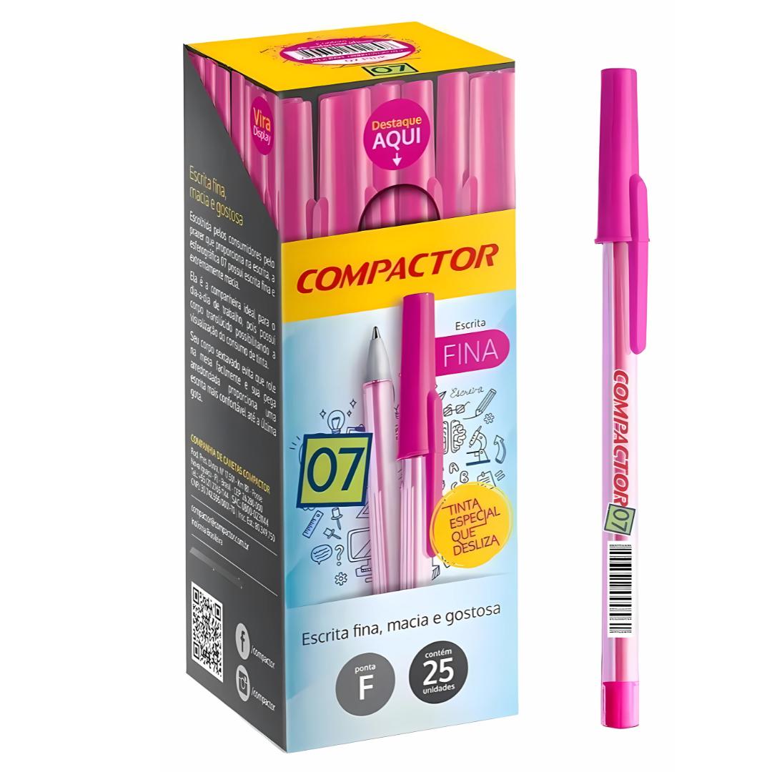 Caneta Esferográfica 0,7Mm Pink Compactor - Cx 25 Unidades