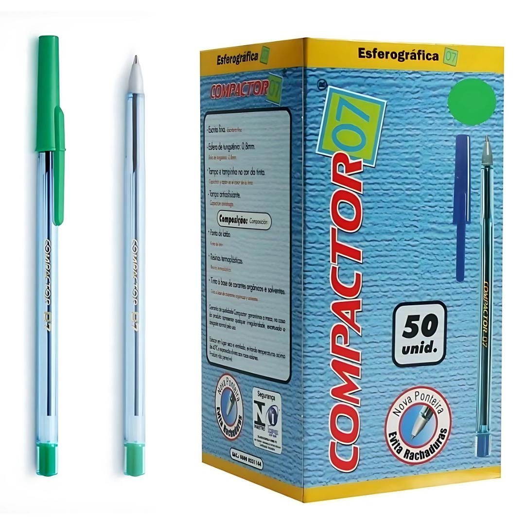 Caneta 07B Esfe Verde Compactor 11003 - Cx 50 Unidades
