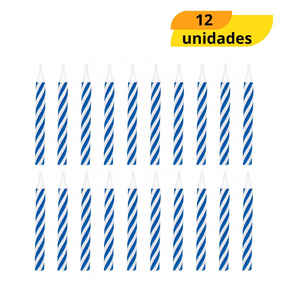 Vela Palito 5Cm Azul/Branco - Cx 12 Unidades