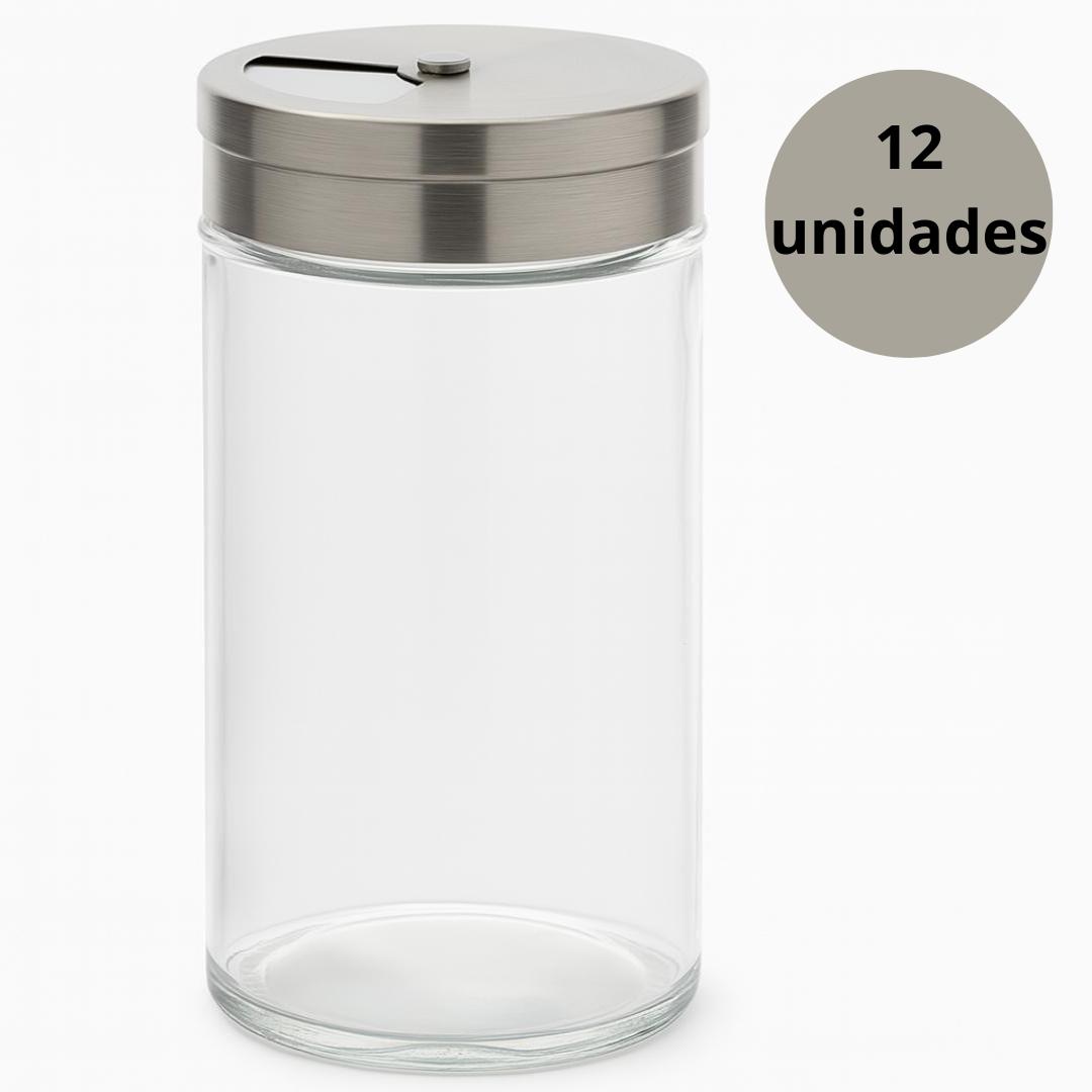Pote De Vidro C/Tp Dosadora Inox Coliseu  - Cx 12 Unidades