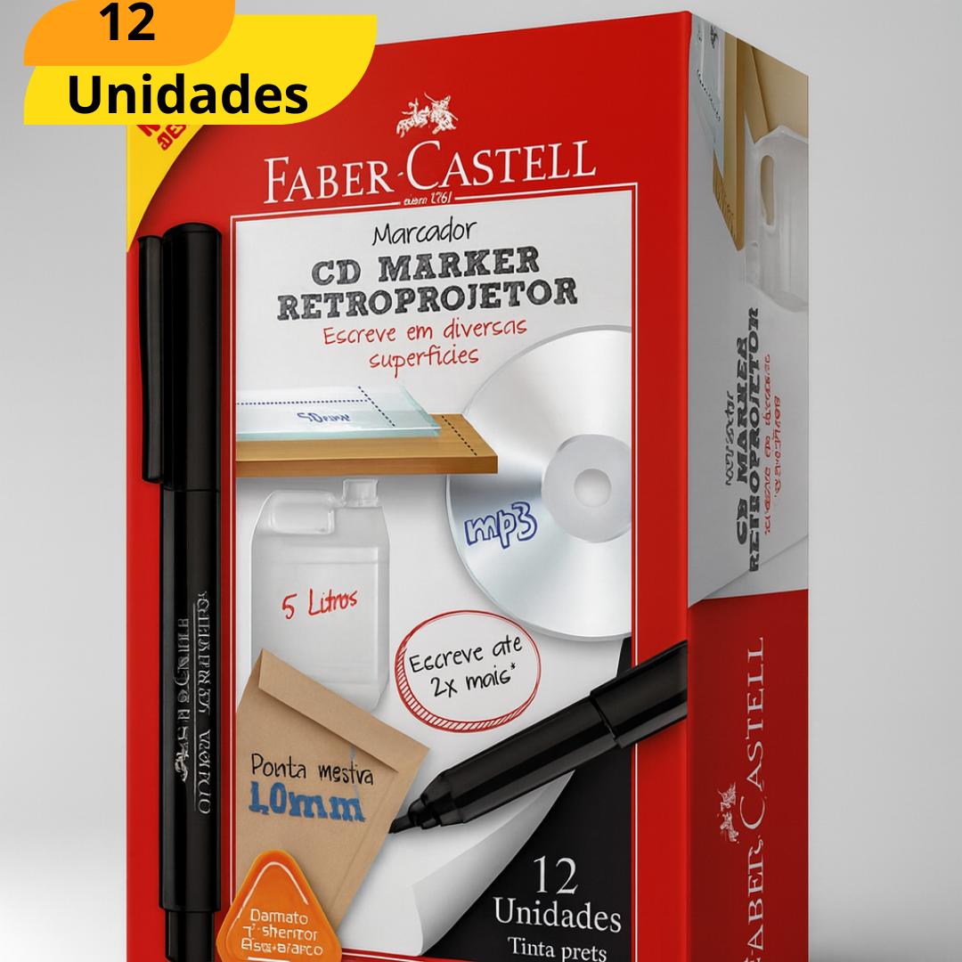 Caneta Para Retroprojetor Preta Faber-Castell - Cx 12 Unidades