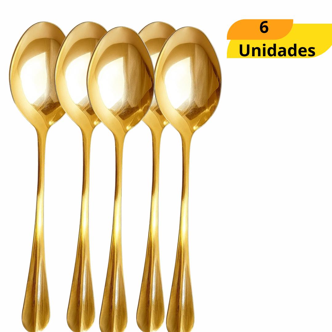 Conj 6 Colheres P/Mesa Inox Positano Dourado Coliseu - Cx 6 Unidades