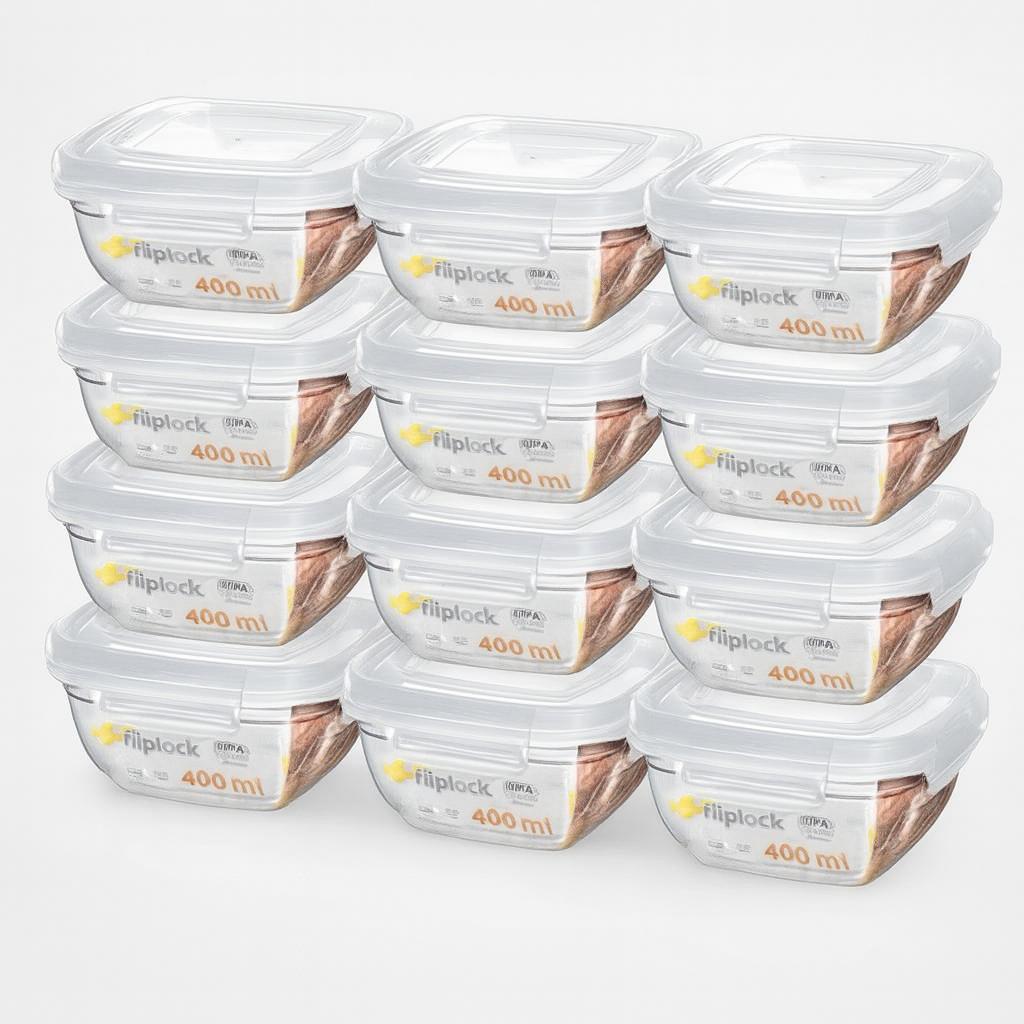 Pote Quadrado Fliplock 400Ml Rischioto  - Cx 12 Unidades