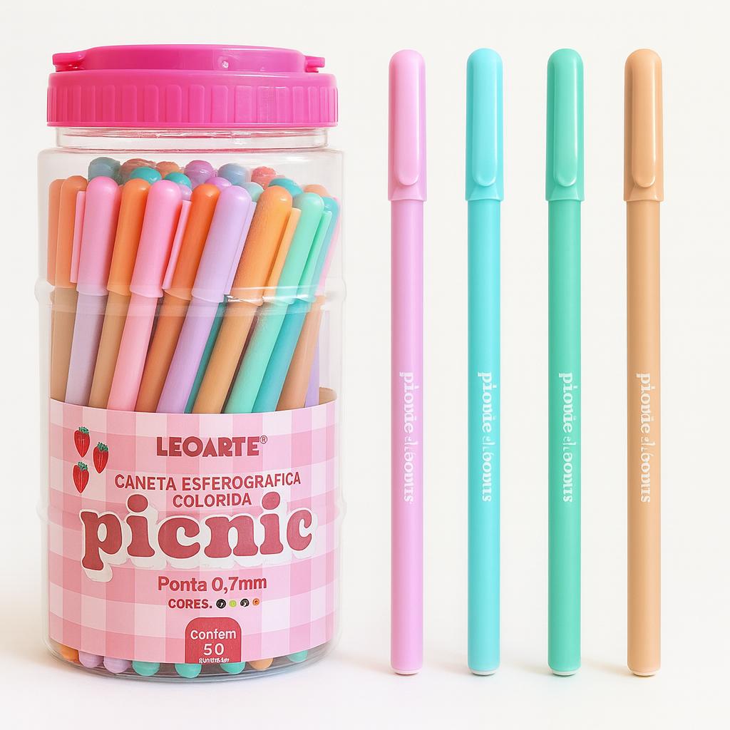 Caneta Esf Picnic 0.7  Cores Pasteis - Cx 50 Unidades