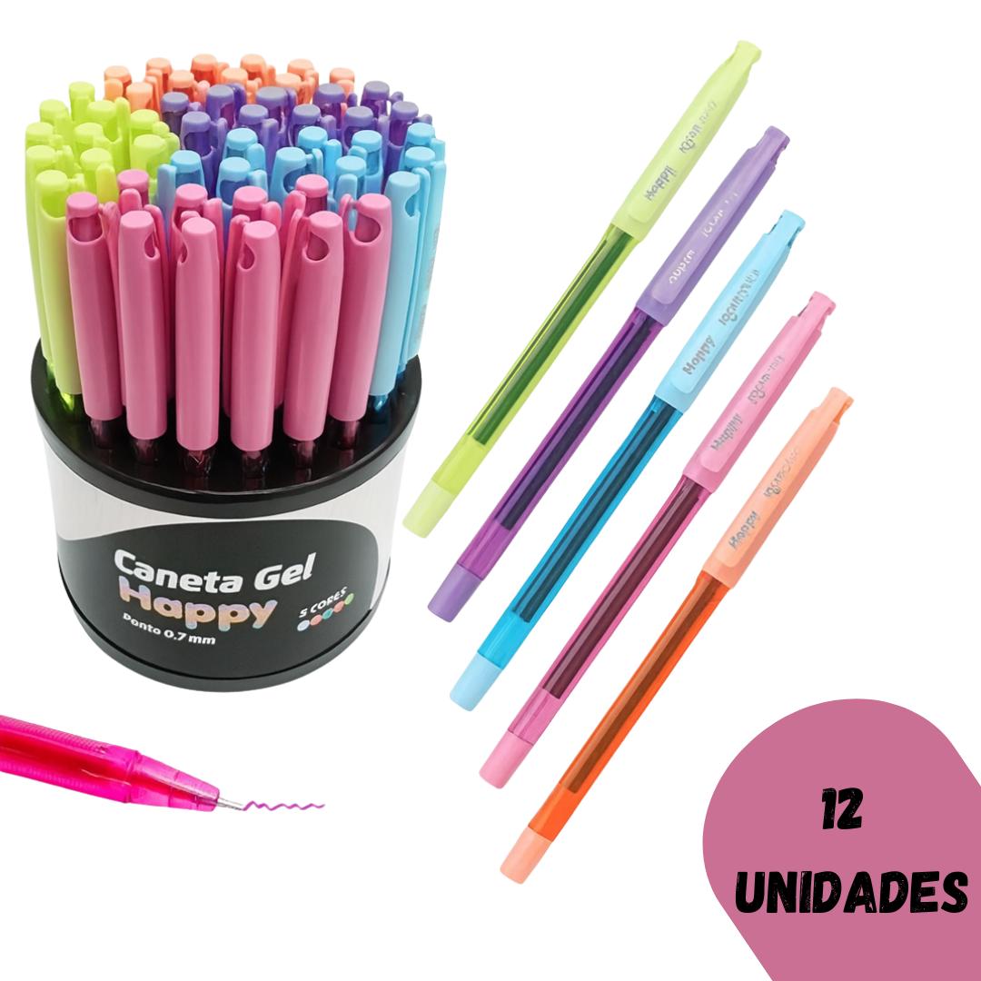 Caneta Gel 0,7 Happy Colorida - Cx 12 Unidades