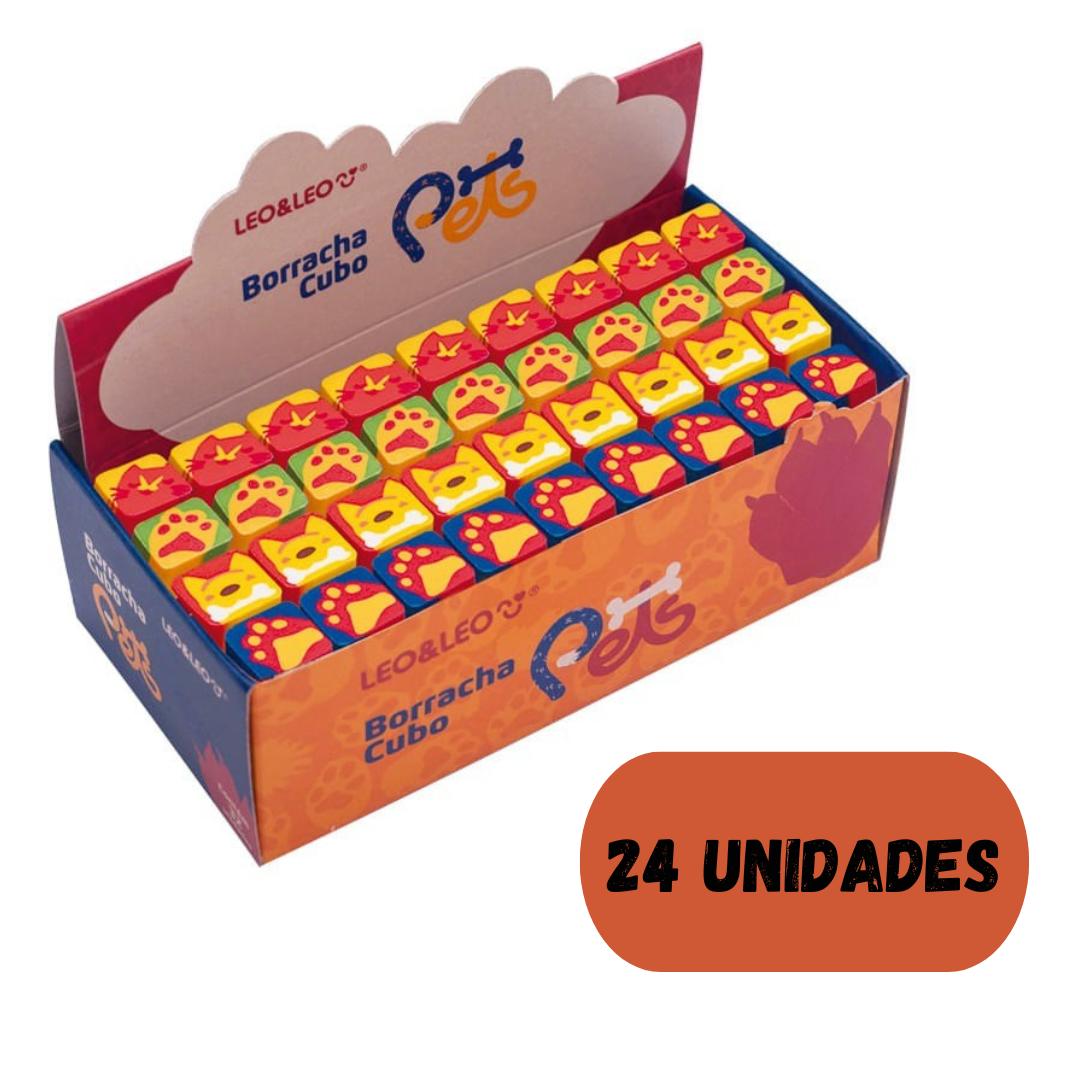 Borracha Cubo Decorada Pets Leo E Leo  - Cx 24 Unidades