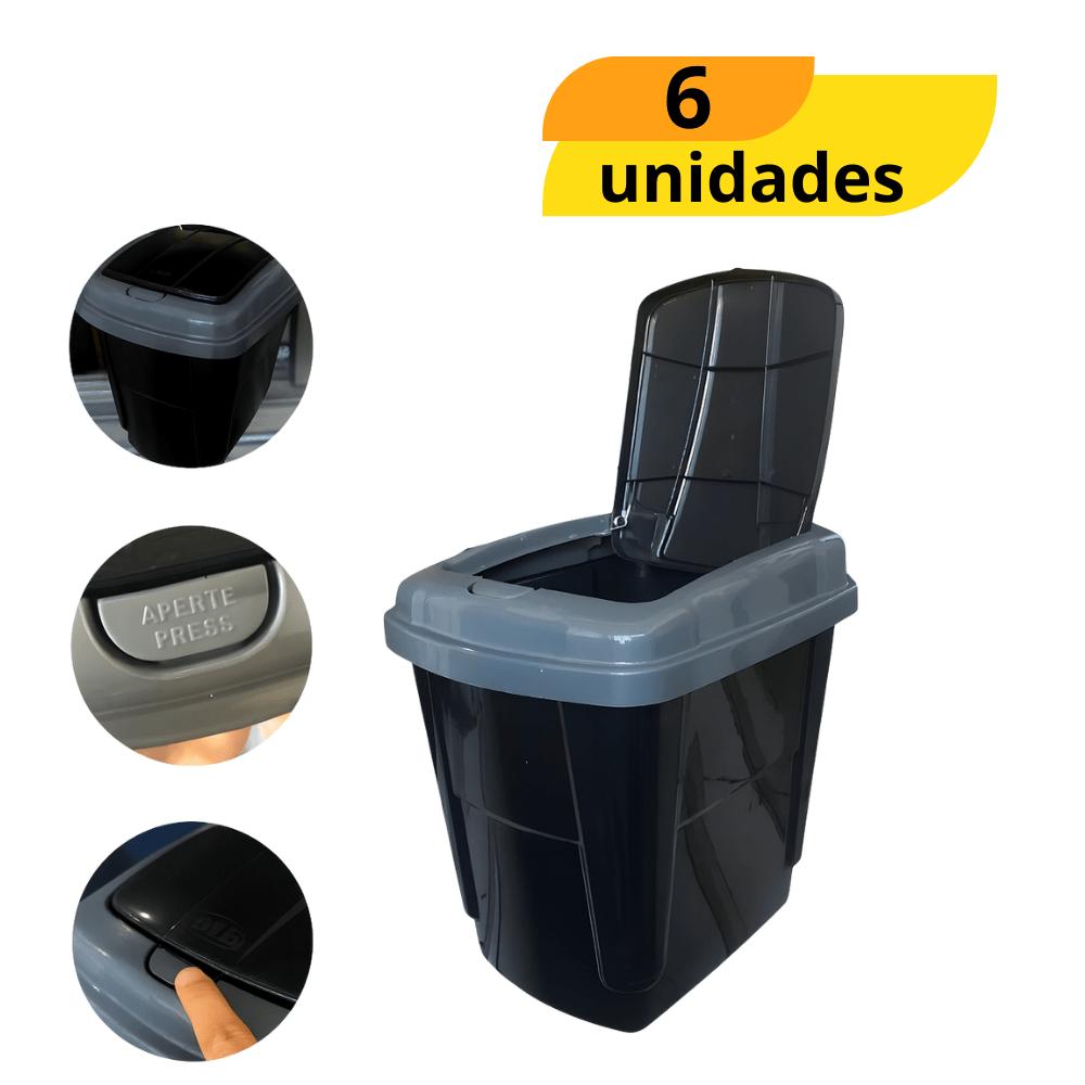 Lixeira Click 4,5L Silverblack Mb - Cx 6 Unidades