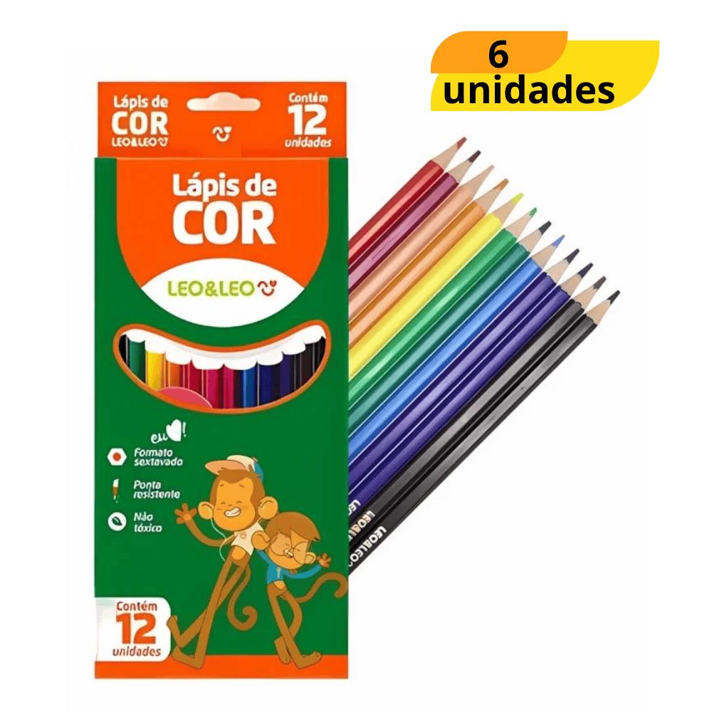 Lápis 12 Cores Sextavado Ecológico Leo&Leo - Cx 6 Unidades