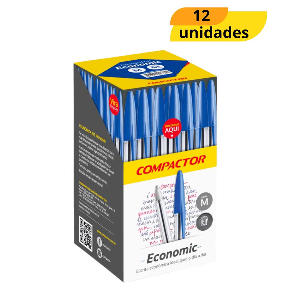 Caneta Esferográfica Economic Azul Compactor - Cx 12 Unidades